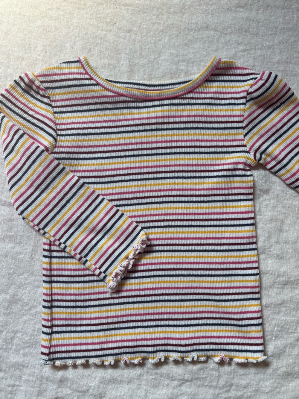 Kids Long Sleeve Ribbed Stripe Top - White, Pink & Yellow